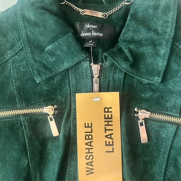 NWT Dennis Basso womens Medium washable suede green coat - Picture 4 of 7